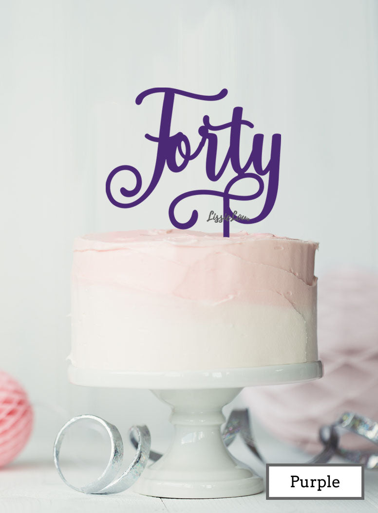 Forty Swirly Font 40th Birthday Cake Topper Premium 3mm Acrylic Purple