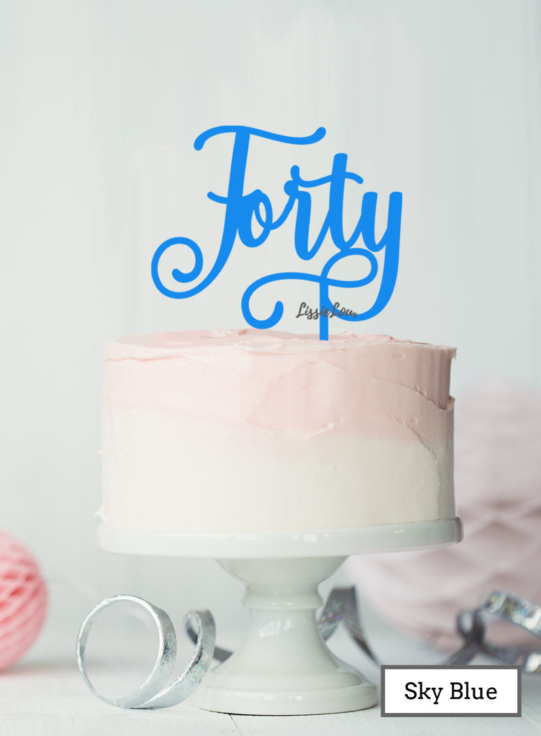 Forty Swirly Font 40th Birthday Cake Topper Premium 3mm Acrylic Sky Blue