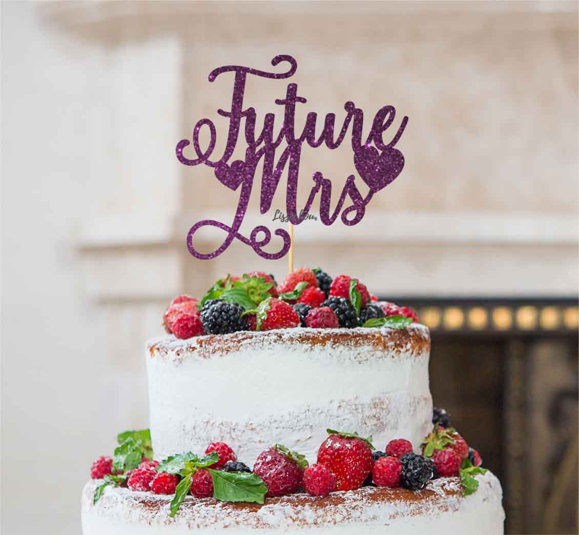 Future Mrs Hen Party Cake Topper Glitter Card Dark Purple