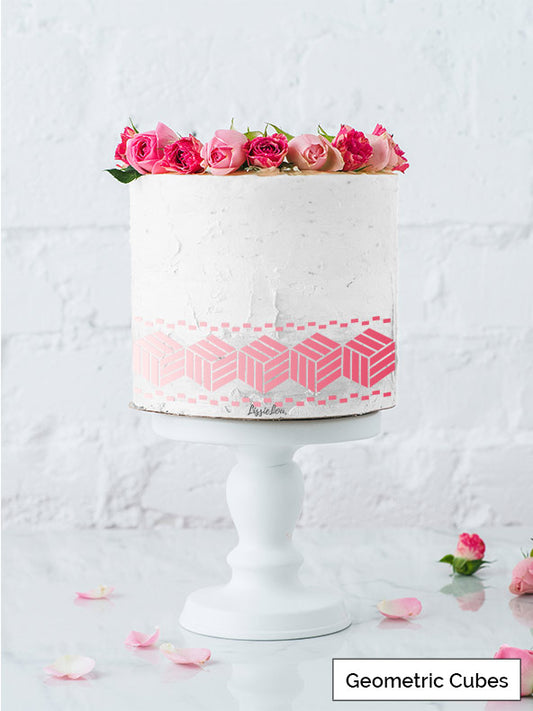 Geometric Cubes Cake Stencil - Border Design