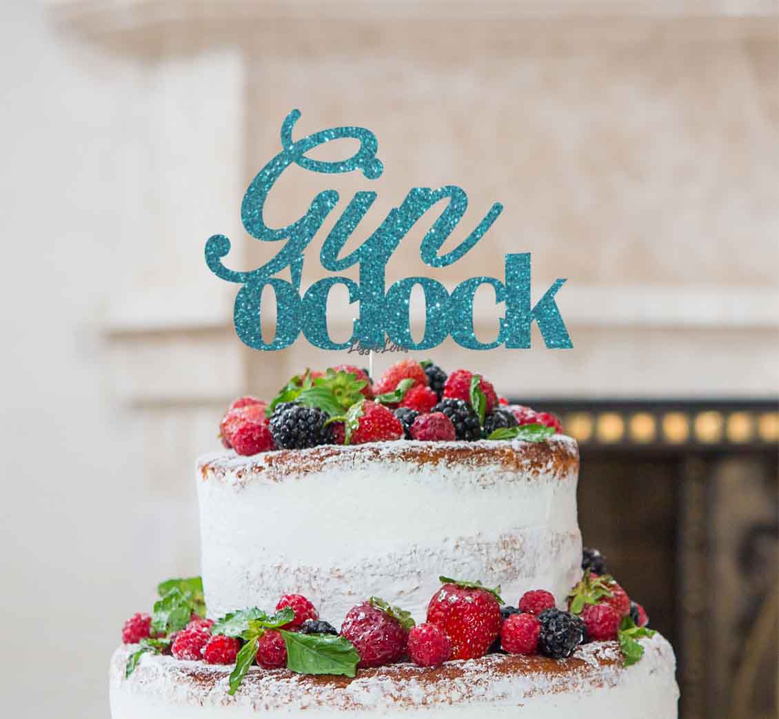 Gin O'Clock Cake Topper Cake Topper Glitter Card Light Blue