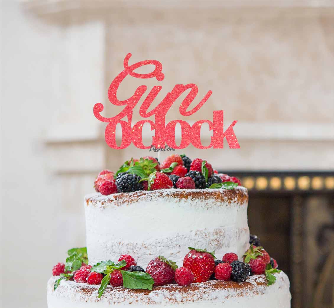Gin O'Clock Cake Topper Cake Topper Glitter Card Light Pink