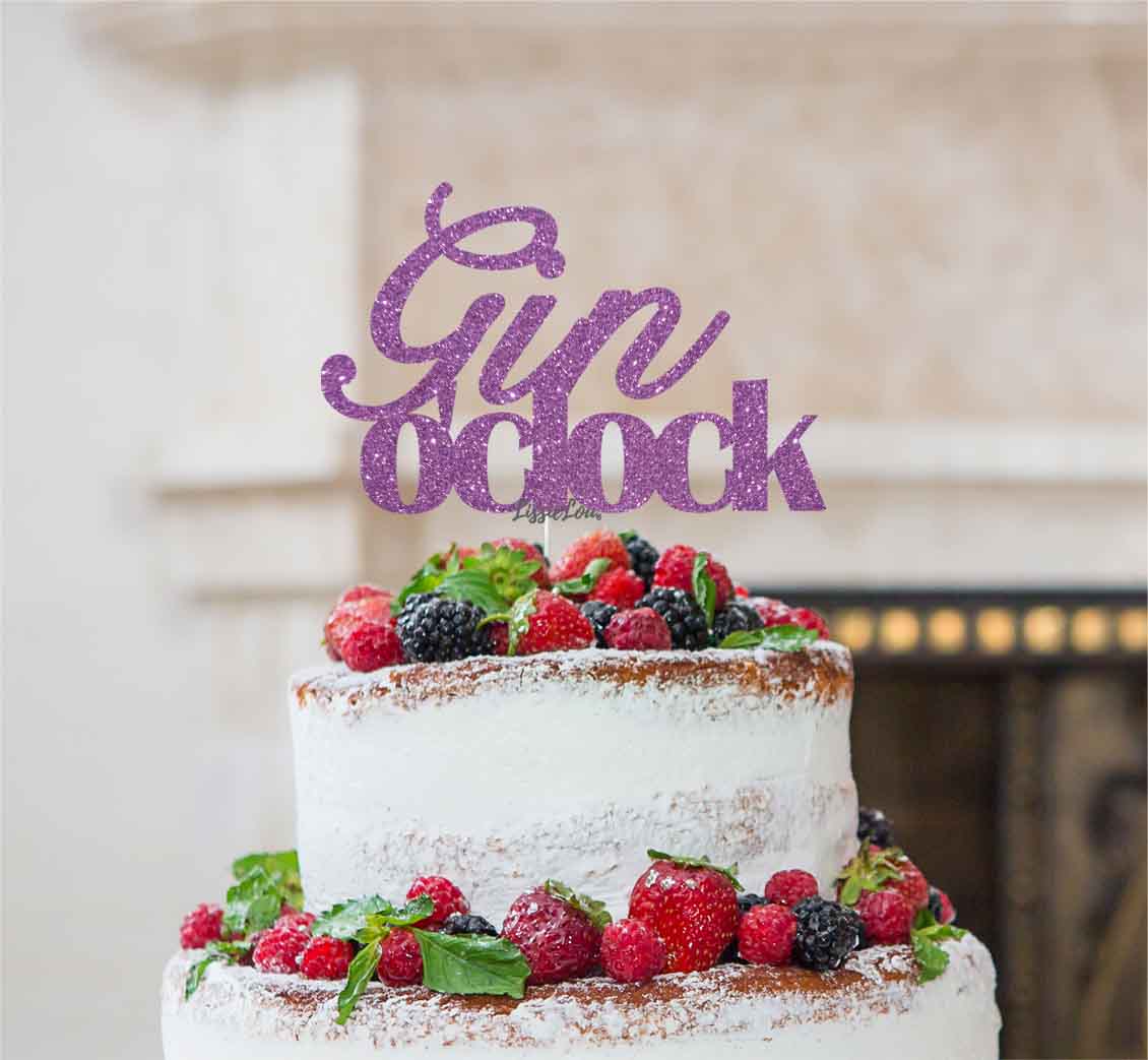 Gin O'Clock Cake Topper Cake Topper Glitter Card Light Purple