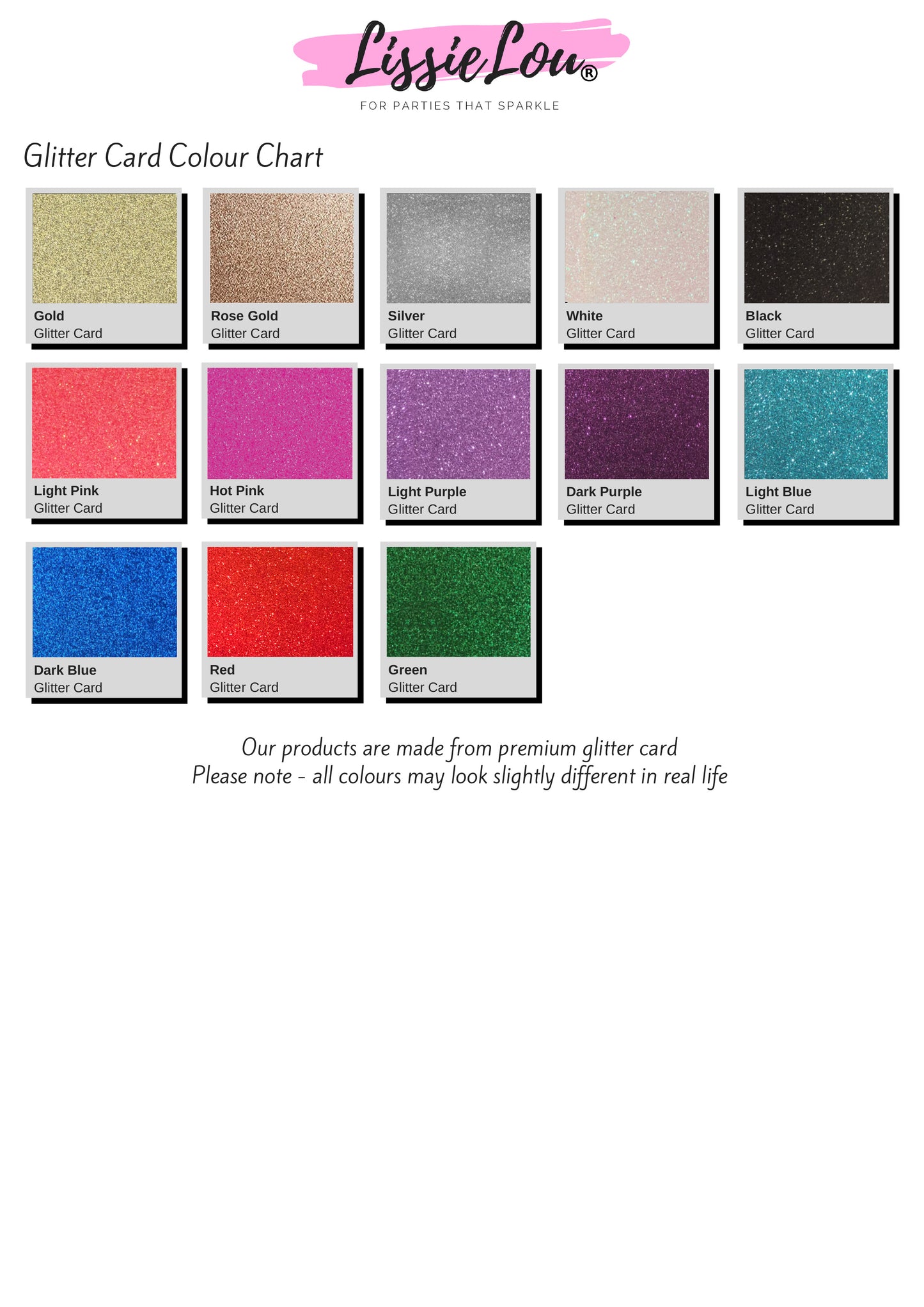 Glitter Card Colour Chart
