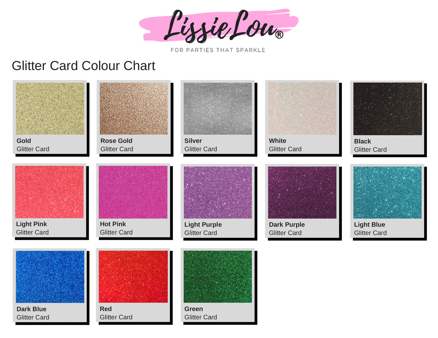 Glitter Card Colour Chart LissieLou