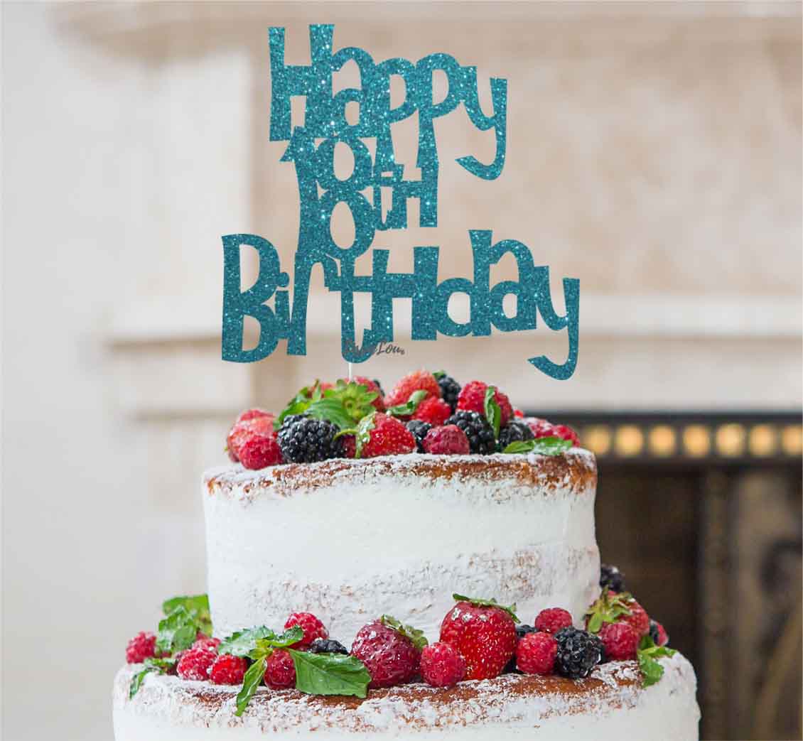 Happy 18th Birthday Cake Topper Glitter Card Light Blue