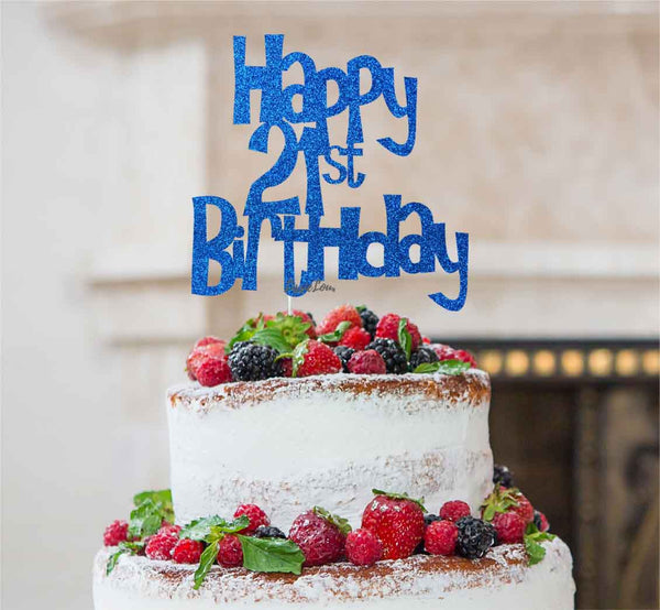 Happy 21st Birthday Cake Topper Glitter Card Dark Blue