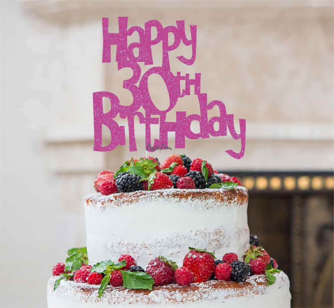 Happy 30th Birthday Cake Topper Glitter Card Hot Pink