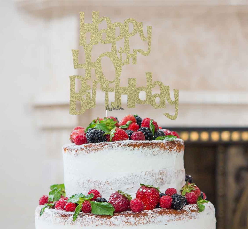 Happy 40th Birthday Cake Topper Glitter Card Gold