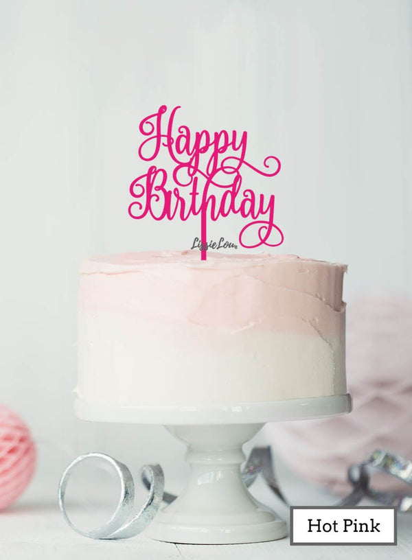 Happy Birthday Curly Cake Topper Premium 3mm Acrylic Hot Pink