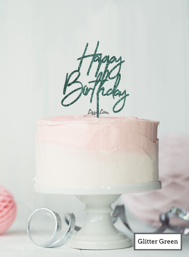 Happy Birthday Floaty Cake Topper Glitter Green/ Turqouise