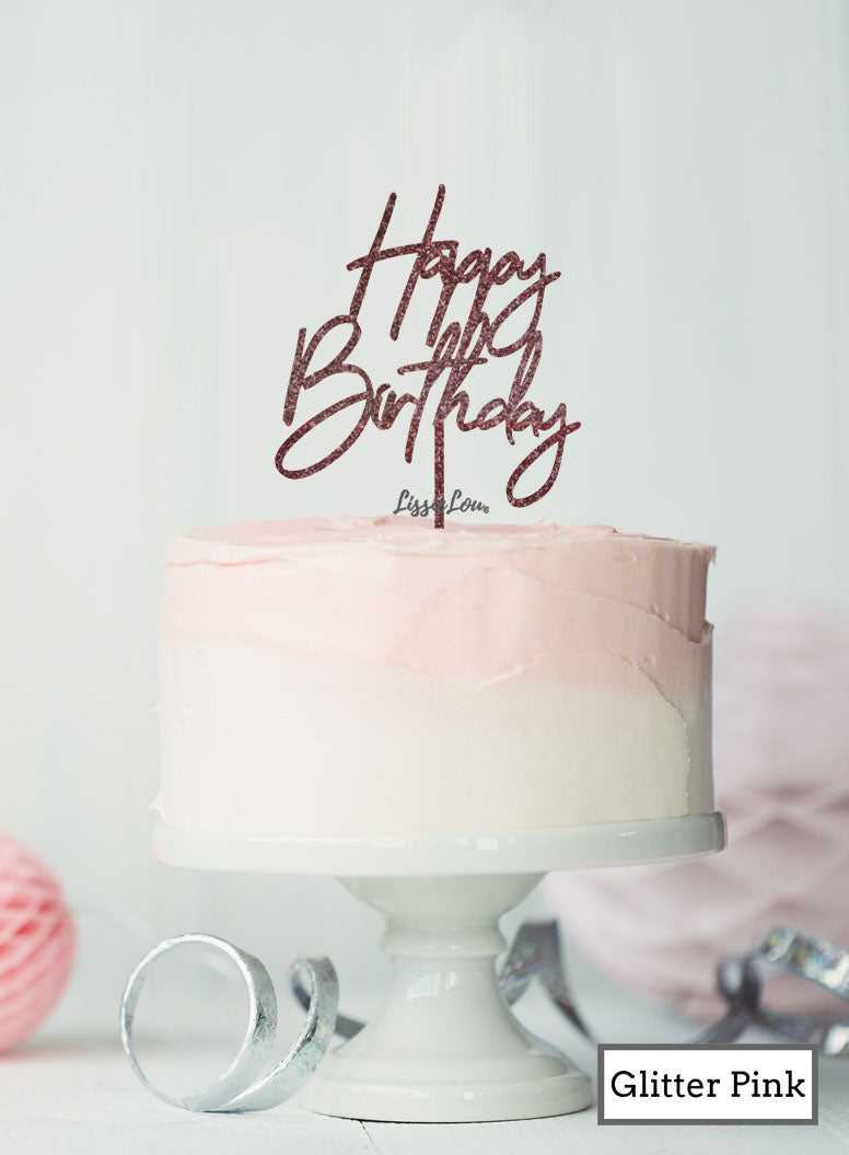 Happy Birthday Floaty Cake Topper Glitter Pink
