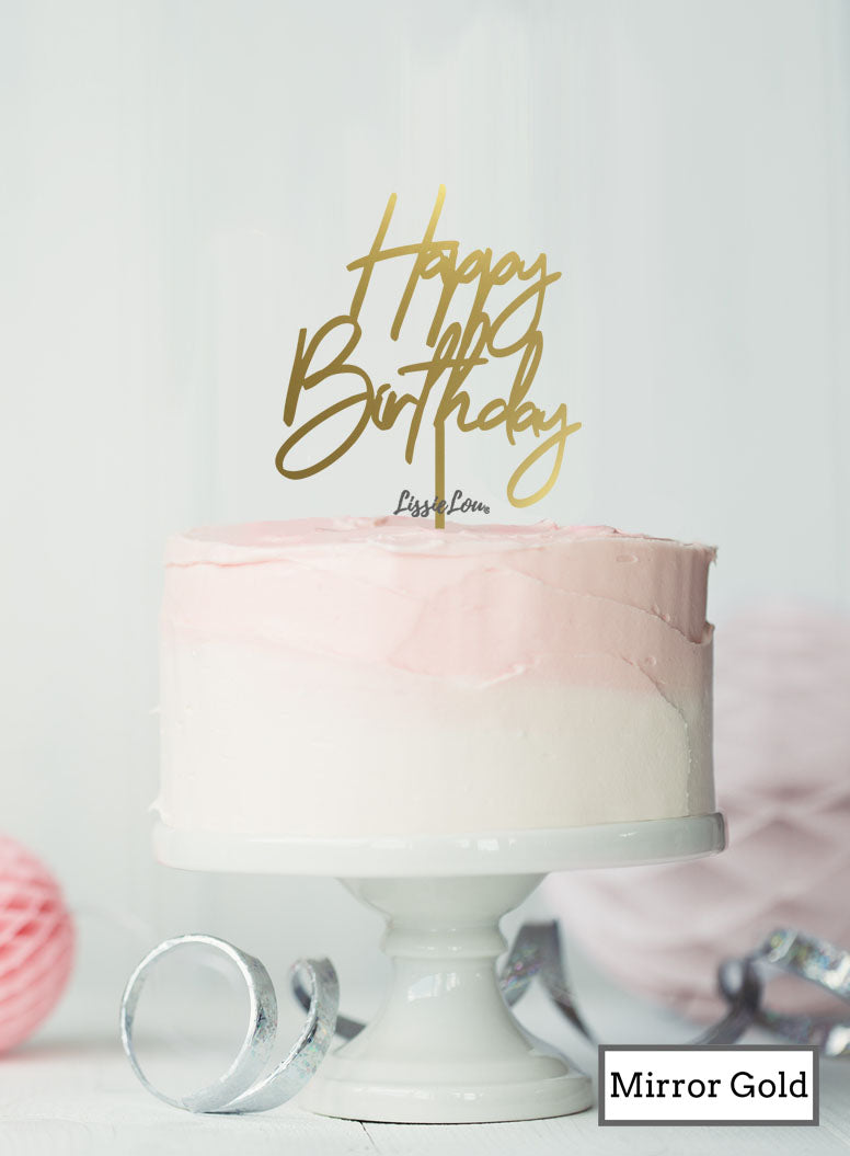 Happy Birthday Floaty Cake Topper Mirror Gold
