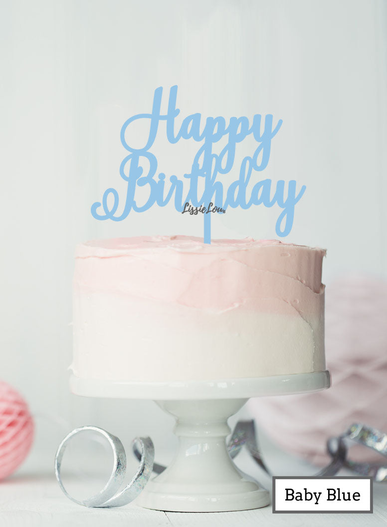 Happy Birthday Pretty Cake Topper Premium 3mm Acrylic Baby Blue
