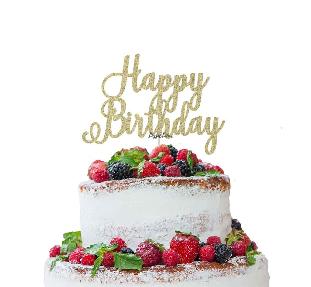 Happy Birthday Pretty Cake Topper Glitter Card Gold