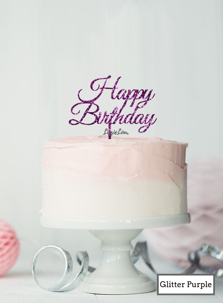 Happy Birthday Slanted Cake Topper Glitter Purple