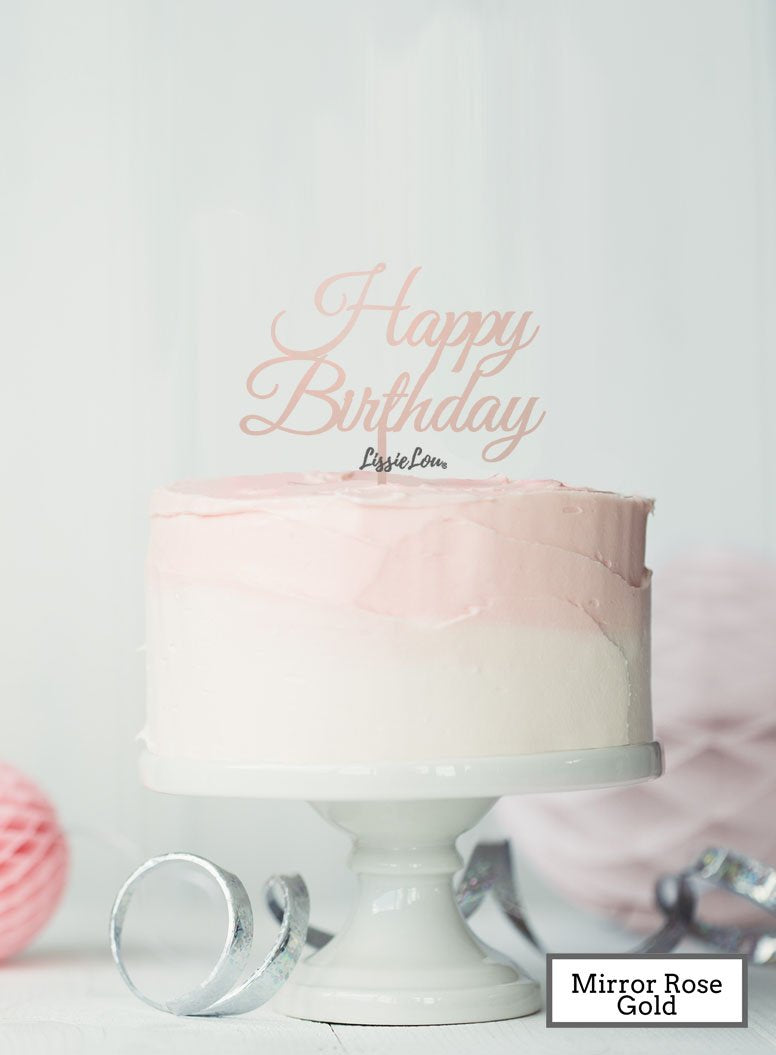 Happy Birthday Slanted Cake Topper Mirror Rose Gold