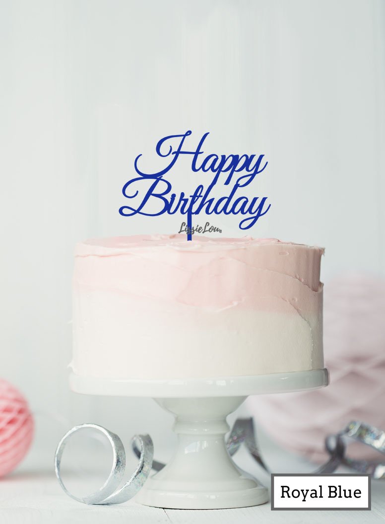 Happy Birthday Slanted Cake Topper Royal Blue