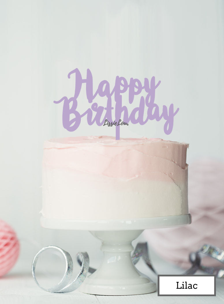 Happy Birthday Swirly Cake Topper Premium 3mm Acrylic Lilac