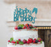 Happy Birthday Fun with Champagne Glasses Cake Topper Glitter Card Light Blue