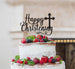 Happy Christening with Cross Cake Topper Glitter Card Black