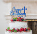 Happy Christening with Cross Cake Topper Glitter Card Dark Blue