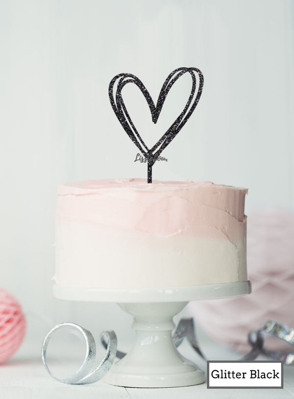 Multi Heart Wedding Valentine's Cake Topper Premium 3mm Acrylic Glitter Black