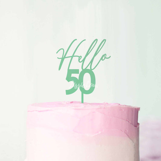 Hello 50 Frosted Green Cake Topper