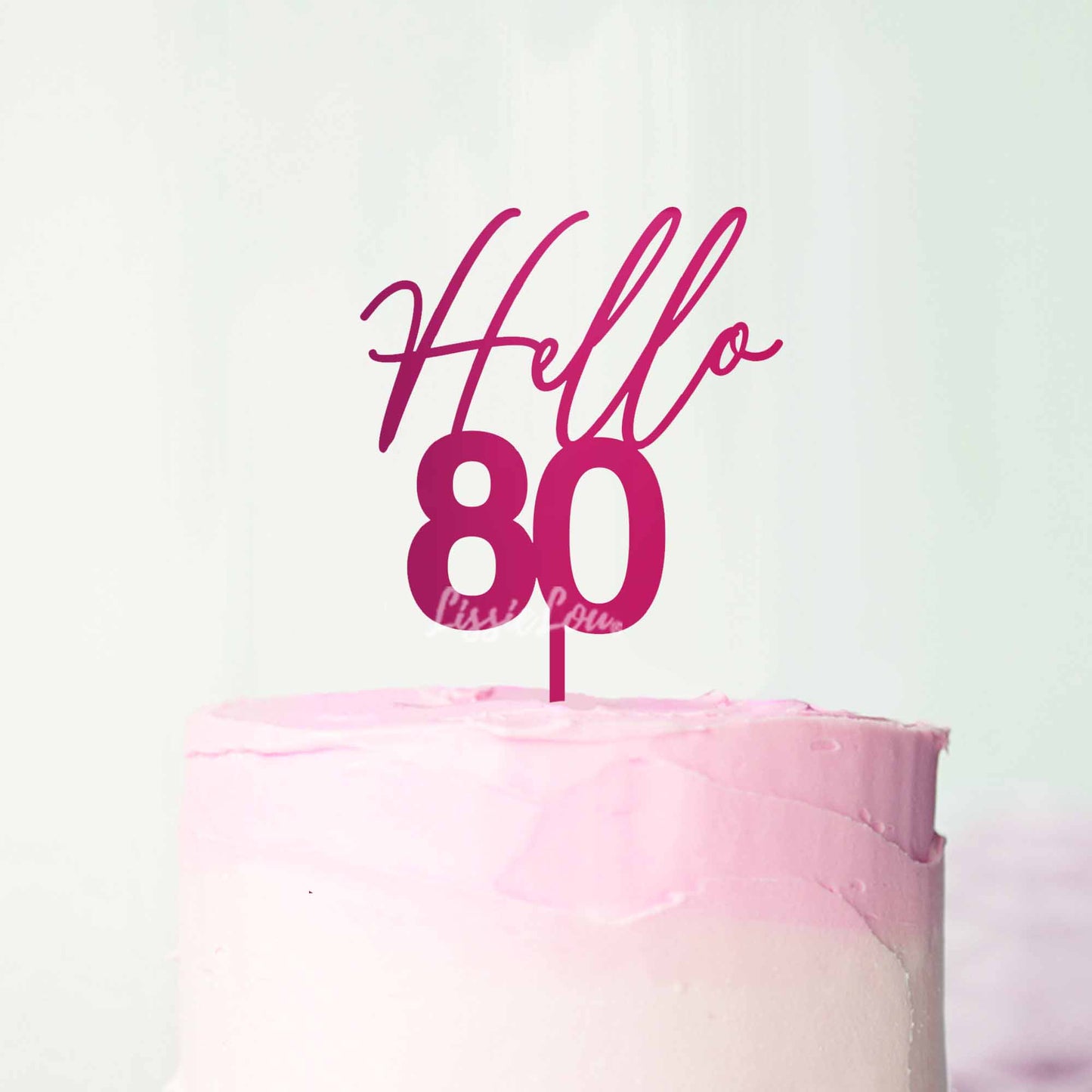 Hello 80 Frosted Blue Raspberry Cake Topper