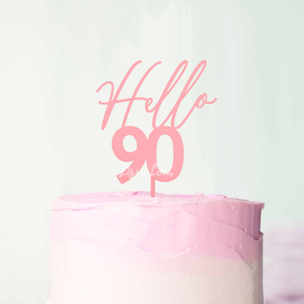 Hello 90 Cake Topper Frosted Pink