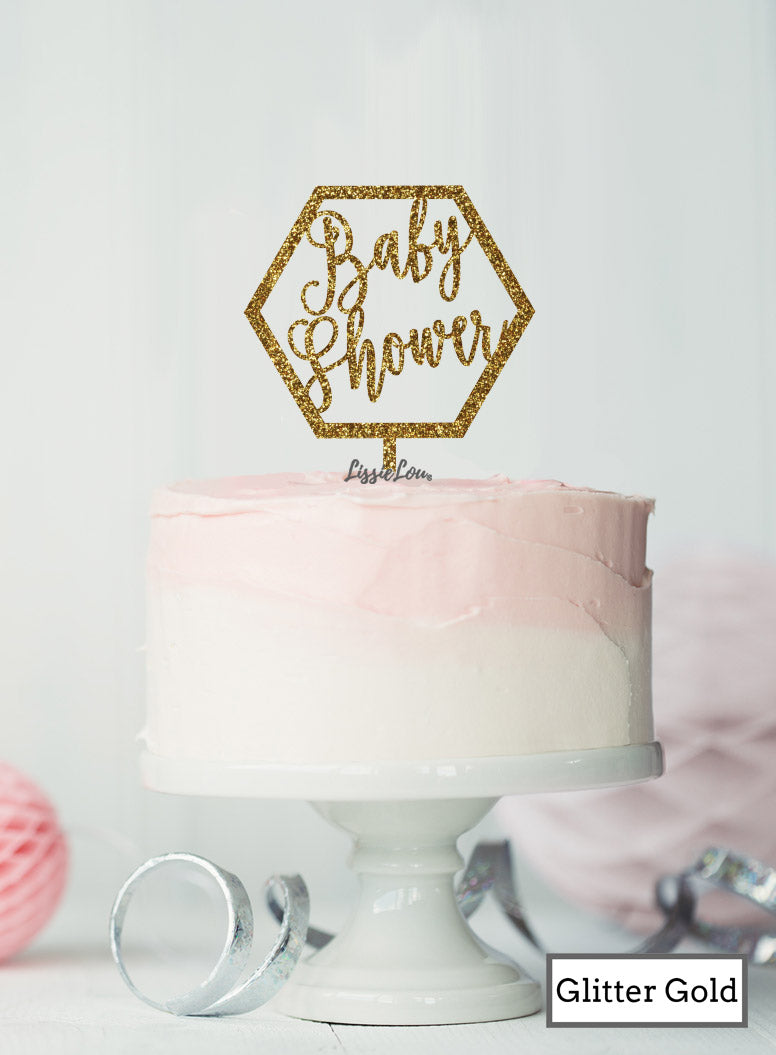 Baby Shower Hexagon Cake Topper Premium 3mm Acrylic Glitter Gold