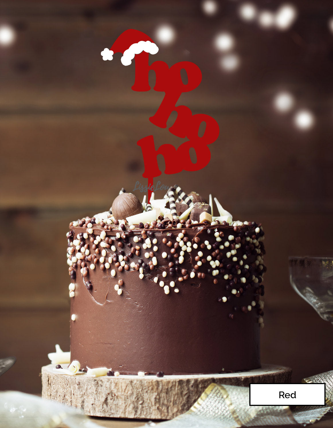 Hohoho with Santas Hat Cake Topper Premium 3mm Acrylic Red and White