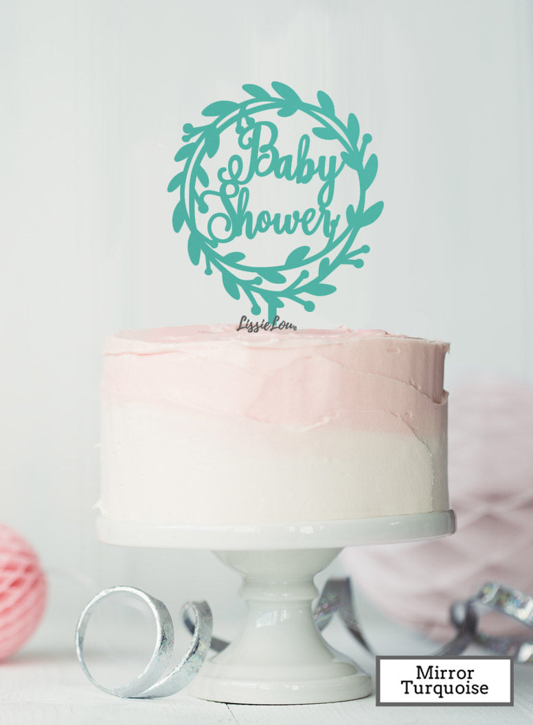 Baby Shower Wreath Cake Topper Premium 3mm Acrylic Mirror Turquoise