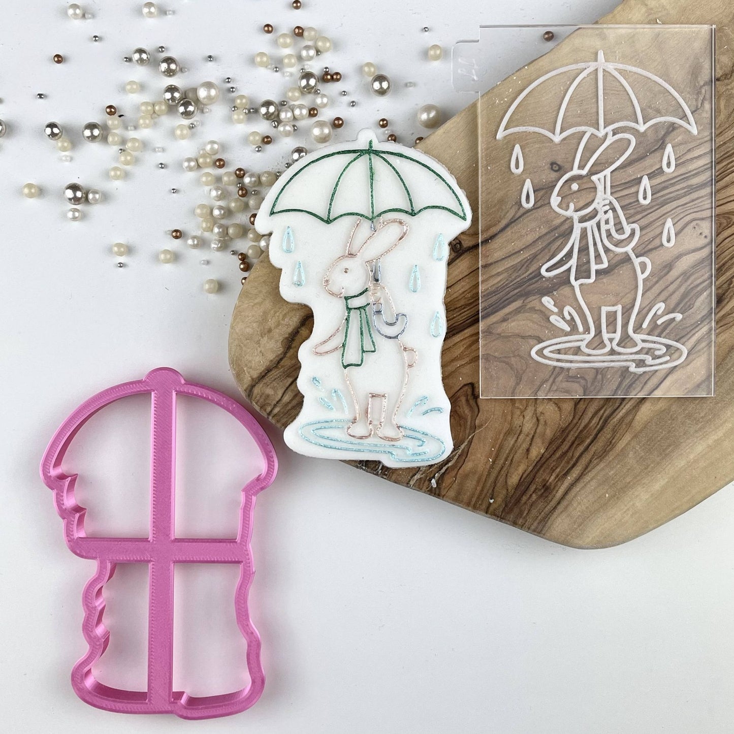 Humphrey with Umbrella Cookie Cutter and Embosser