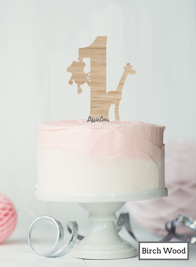 Number One Jungle Fun Cake Topper Eco Friendly Premium 3mm Birch Wood