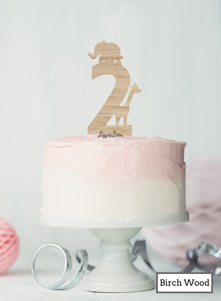 Number Two Jungle Fun Cake Topper Eco Friendly Premium 3mm Birch Wood