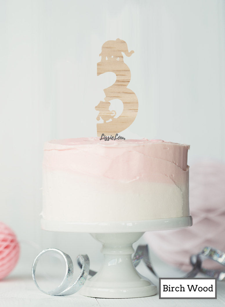 Eco Friendly Number Three Jungle Fun Cake Topper Premium 3mm Birch Wood