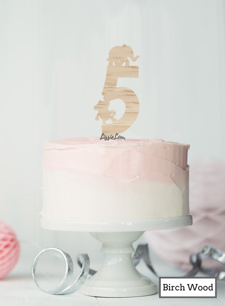 Eco Friendly Number Five Jungle Fun Cake Topper Premium 3mm Birch Wood
