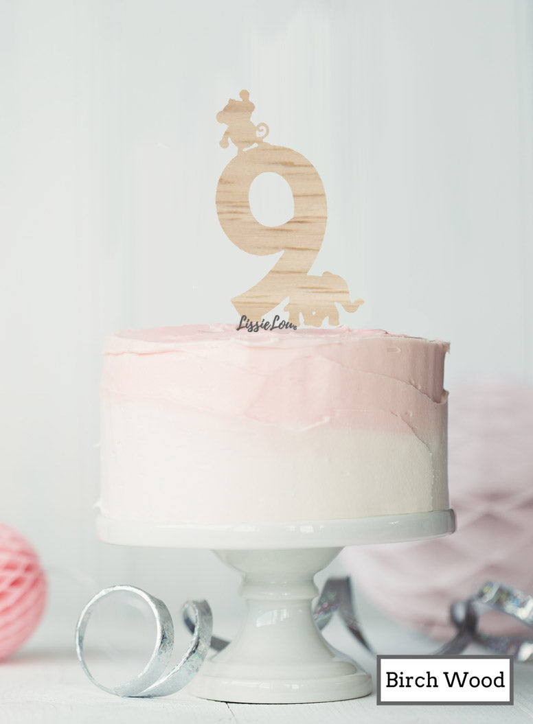 Eco Friendly Number Nine Jungle Fun Cake Topper Premium 3mm Birch Wood