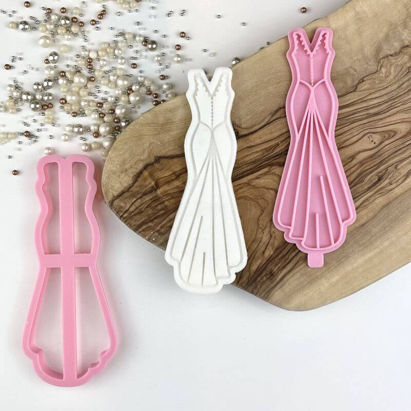 Wedding Dress with Train Cookie Cutter and Stamp