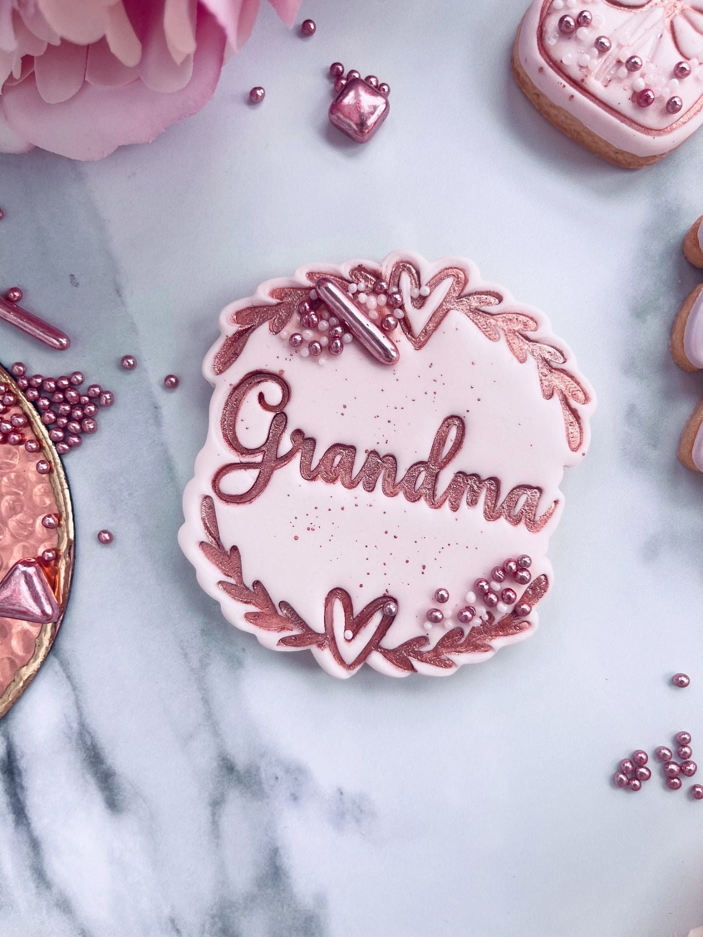 Grandma With Heart and Vine Border Mother's Day Cookie Cutter and Stamp