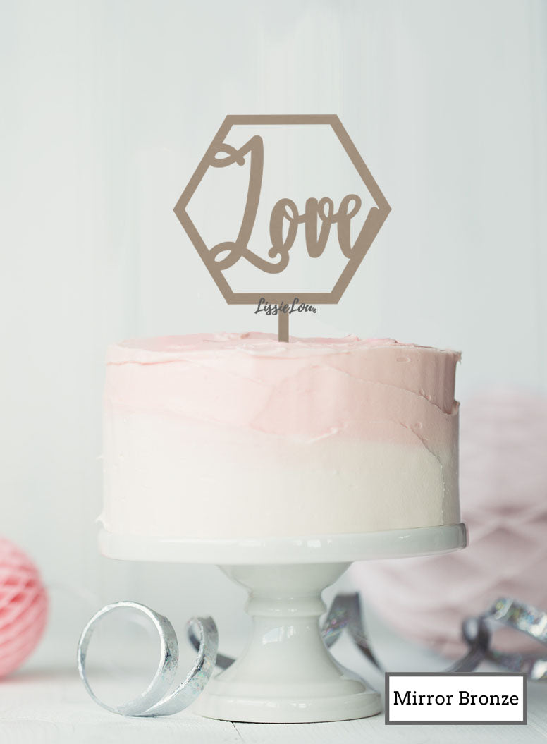 Love Hexagon Cake Topper Premium 3mm Acrylic Mirror Bronze