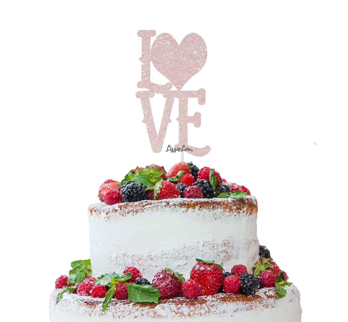 Love with Heart Cake Topper Glitter Card White