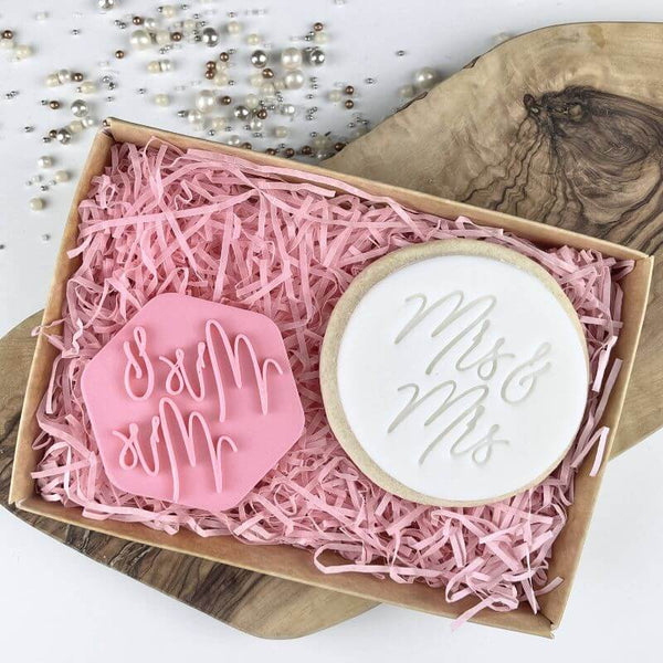Mrs & Mrs in Bluebell Font Wedding Cookie Stamp