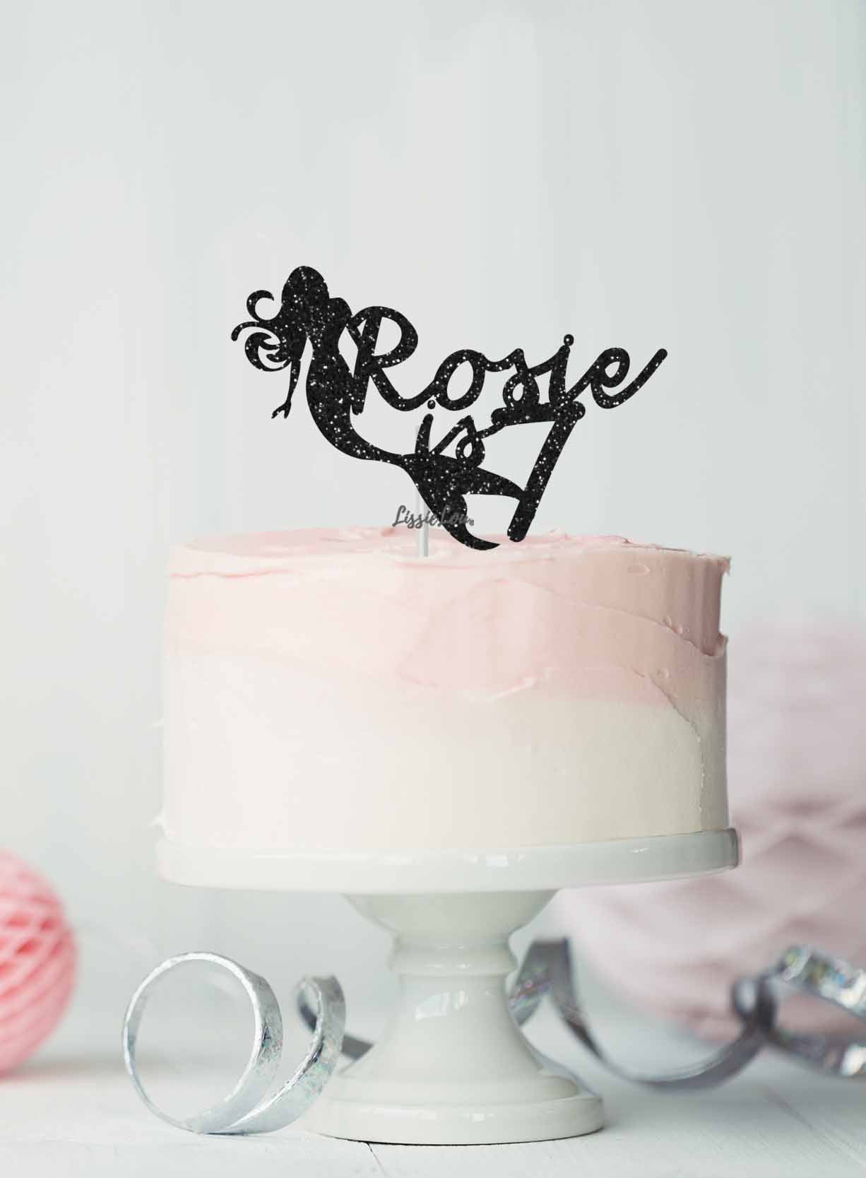 Bespoke Mermaid with Name and Age Cake Topper Glitter Card