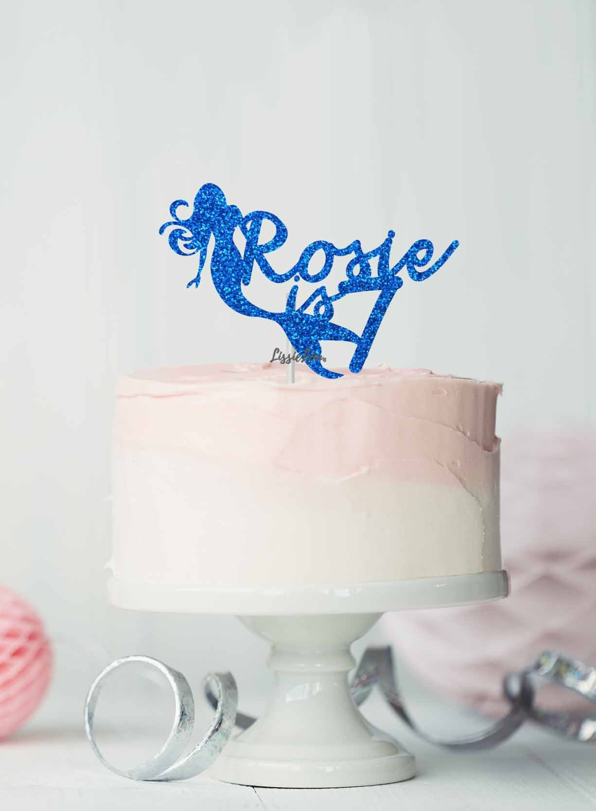 Bespoke Mermaid with Name and Age Cake Topper Glitter Card