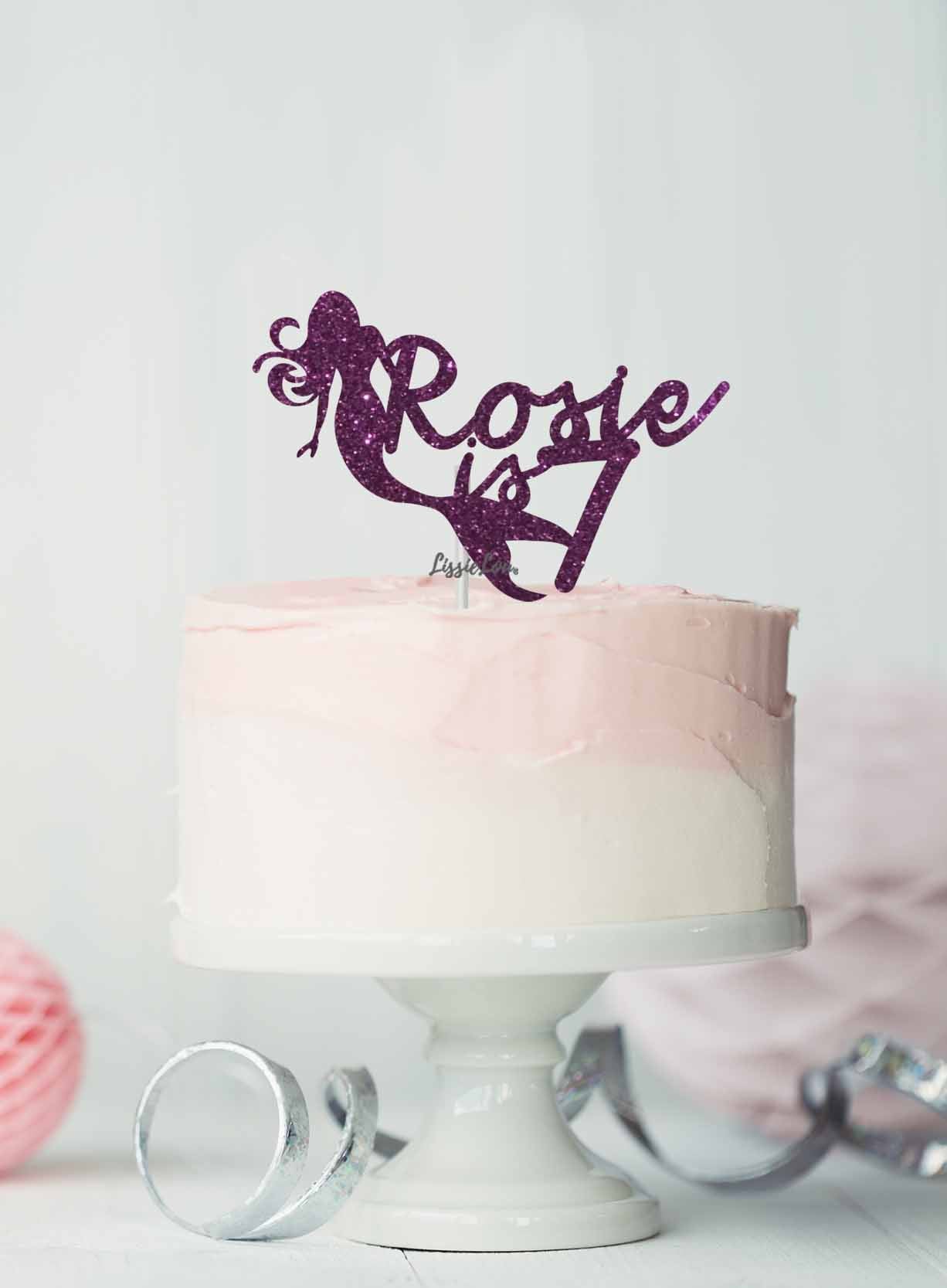 Bespoke Mermaid with Name and Age Cake Topper Glitter Card