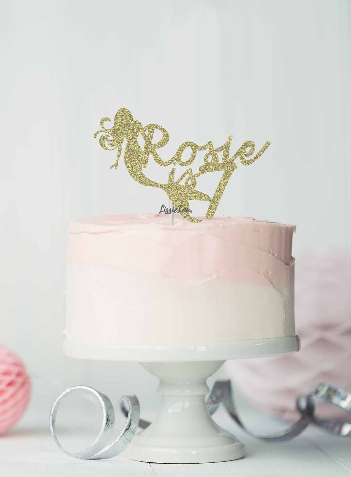 Bespoke Mermaid with Name and Age Cake Topper Glitter Card