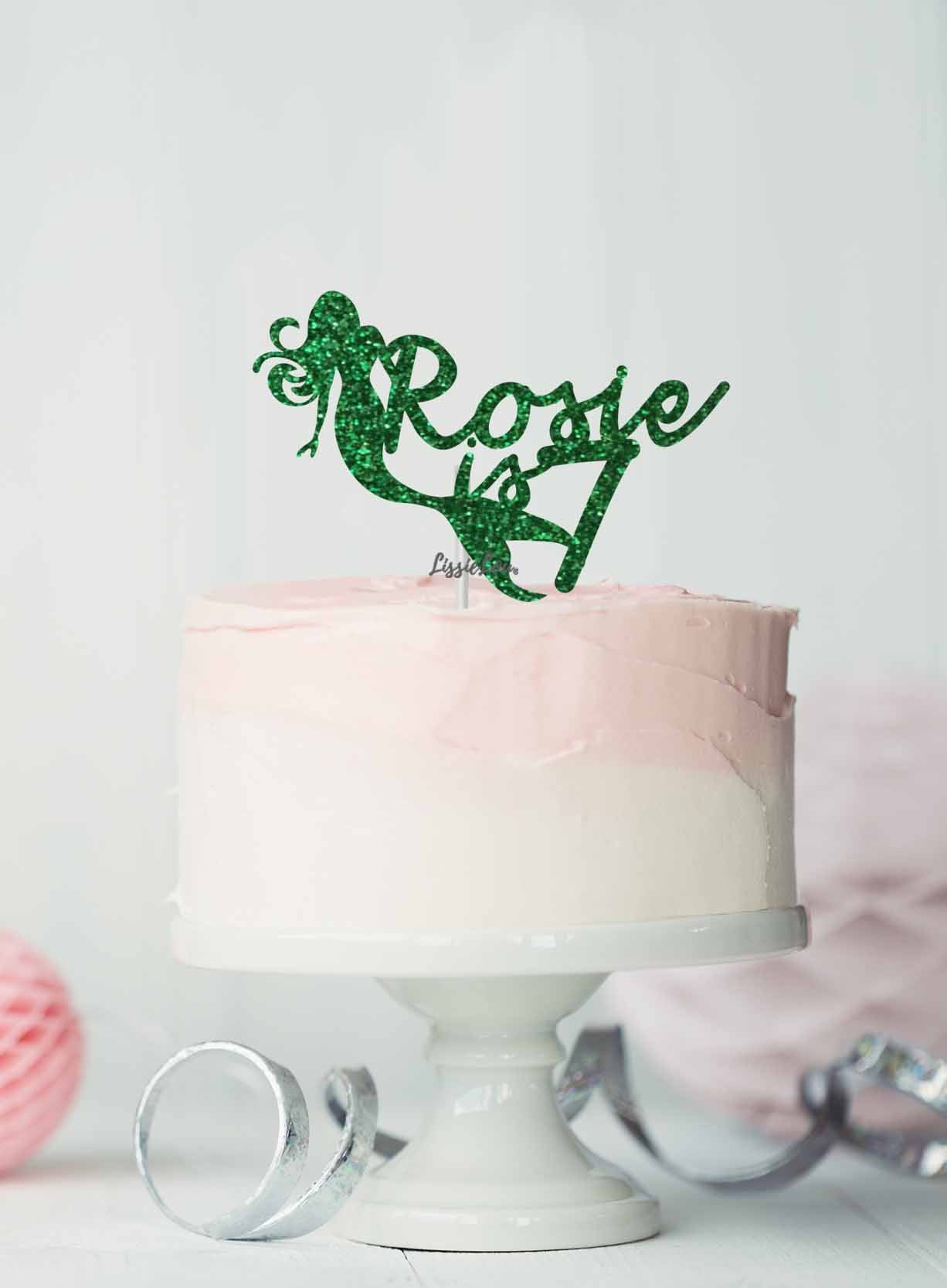 Bespoke Mermaid with Name and Age Cake Topper Glitter Card