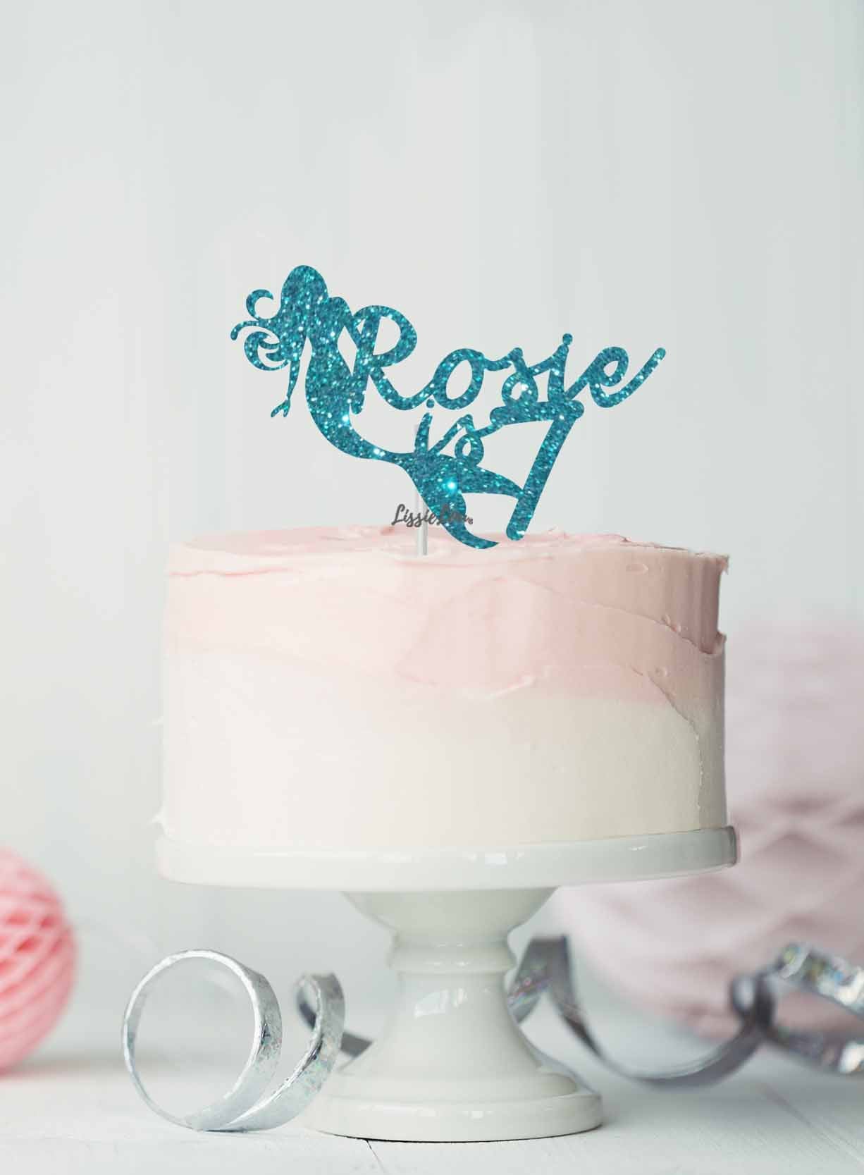 Bespoke Mermaid with Name and Age Cake Topper Glitter Card